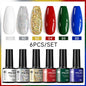 7ml All Season Gel Nail Polish Set, Nude Pink, Red Glitter, Semi Permanent UV Gel Kits.