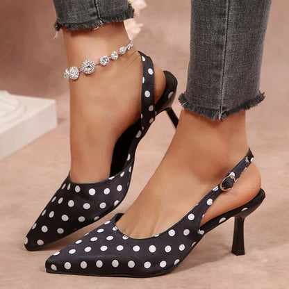Vintage Polka Pot Pointed Toe Pumps Women Banquet Stiletto High Heel Shoes for Woman Adjustable Buckle Strap Chic Summer Shoes