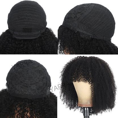 Afro Kinky Curly Human Hair Wig With Bangs For Black Women 180% Density Glueless Brazilian Remy Full Machine Made Hair Yarra