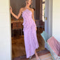 Elegant Women Ruffle Pleated Long Dress , Sleeveless Halter, Tiered Pleated , Maxi Dresses.