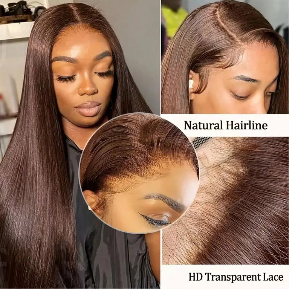 28 Inch Brown Lace Front Wigs Human Hair Pre Plucked 13x4 Straight Lace Front Wigs Human Hair 200% Density Colored #4 Light Brown Wig HD Lace Frontal Wigs For Women