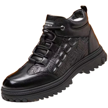 Men Winter High Top Cotton Shoes, Warm Fleece Lined Anti-Slip Casual Shoes for Elderly.