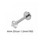 Titanium Labret Stud with Zircon Gem | Internally Threaded Body Jewelry
