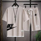 summer men casual short sleeved T-shirt shorts sports set, outdoor breathable jogging shorts 2-piece set.