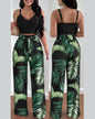 2 Piece Outfits For Women 2025 Sexy V-Neck Strap Shirred Slim Crop Top & Lace-up Wide Leg Pants Sets.
