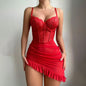 Sexy Lace Trim Underwear, with Steel Ring Gathered Strap, See through Nightgown, Asymmetrical Bodycon Skirt.