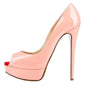 Women Pumps Sexy Platform Peep Toe 14cm Extremely Thin High Heels Stiletto Patent Leather Fashion Party Nighclub Wedding Shoes