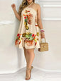 Plus Size Dresses For Woman Sexy Sleeveless Backless Short Mini Dress Halter Neck Print Beach Sundress.