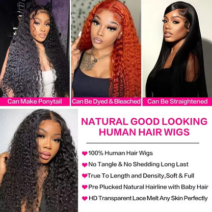 13X4 13X6 Deep Wave Hd Transparent Lace Front Wigs Pre Plucked 30 40 Inch Frontal Human Hair Curly Wig For Women 180 200 Density