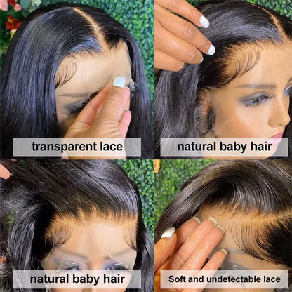180-220% Density 16-40 Inch Natural Black 13x6 13x4 HD Transparent Lace Front Wigs Human Hair Body Wave Water Wave Brazilian Transparent Lace Frontal Wig For Women Human Hair Black Wigs Pre-Plucked Prebleached  Promotional Sale Suitable Parties Gatherings