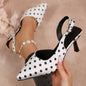 Vintage Polka Pot Pointed Toe Pumps Women Banquet Stiletto High Heel Shoes for Woman Adjustable Buckle Strap Chic Summer Shoes