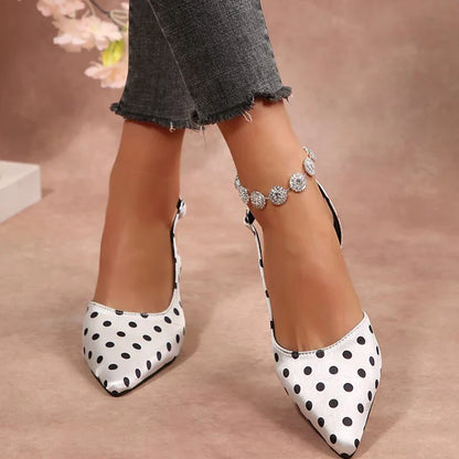 Vintage Polka Pot Pointed Toe Pumps Women Banquet Stiletto High Heel Shoes for Woman Adjustable Buckle Strap Chic Summer Shoes
