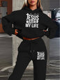 Women's autumn and winter casual fashion, loose hip-hop street JESUS, letter printed warm hooded sweat ,shirt+ sports pants.