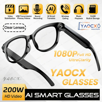 2026 AI Smart Glasses, 200W HD Camera, 1080P Translation, AI Voice Assistant, Music Playback, LED Flashlight Men Women Smart Glasses.