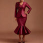 Women Shiny Two Pieces Set Office Ladies Blazer Coats 3D Flowers Inner Tank Dresses Mermaid Work Wear Autumn Fashion Business