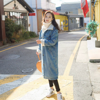Women's Style Loose Lapels Lamb Wool Denim Coats