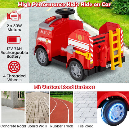12V Toddler Fire Toy Car with Shovel and Wrench for Ages 37-95 Months