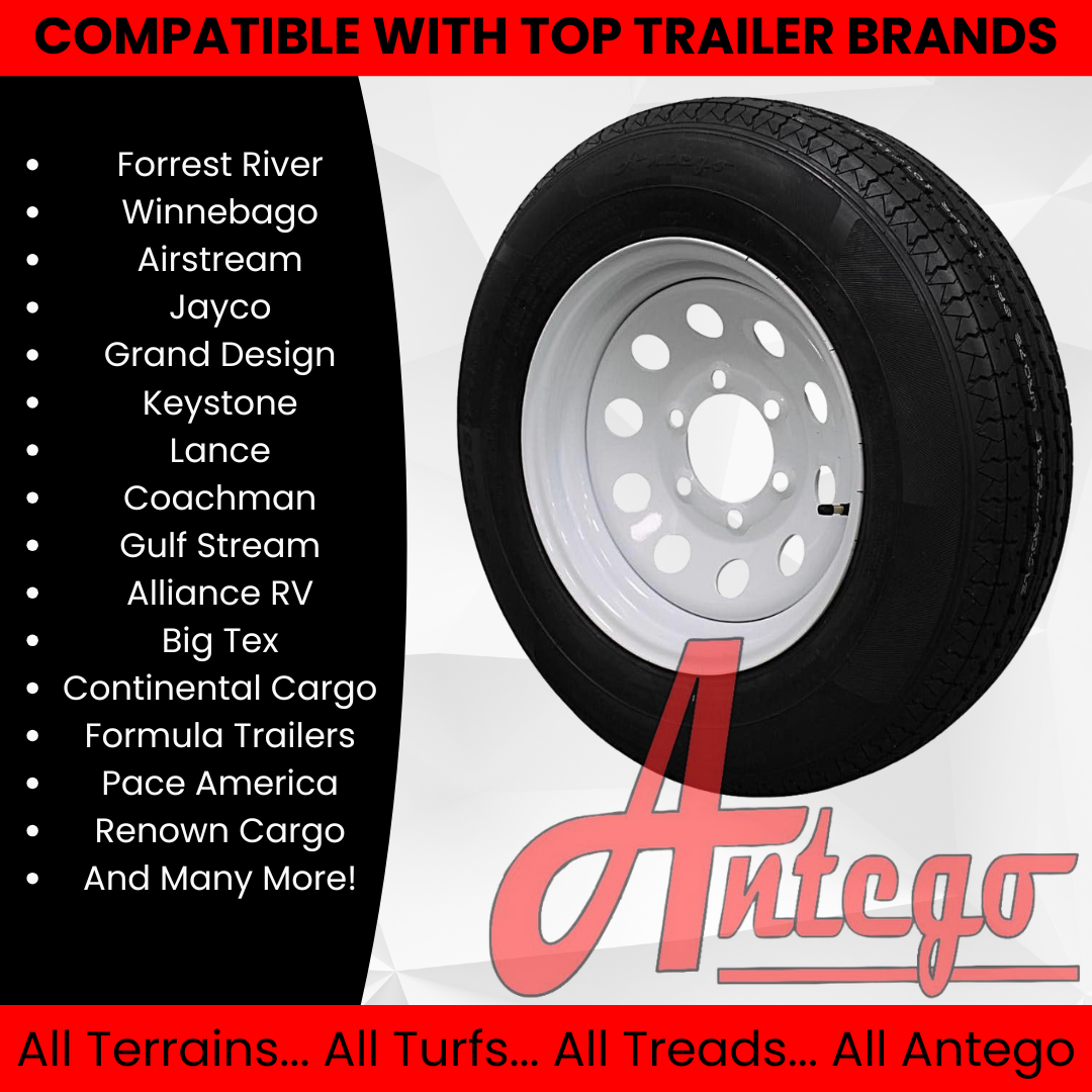 (Set of 2) Antego Tire and Wheel  205/75R15 Highway Terrain – 15.0-Inch Rim, 8-Ply-Ply Strength, Load 107.0, Speed M – Heavy-Duty Trailer Tire | A15604520116108ST20575R15-B2