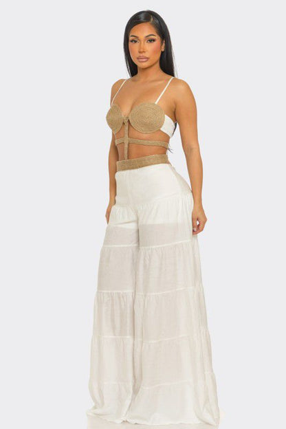 Tulum Raffia Bodice Jumpsuit- White