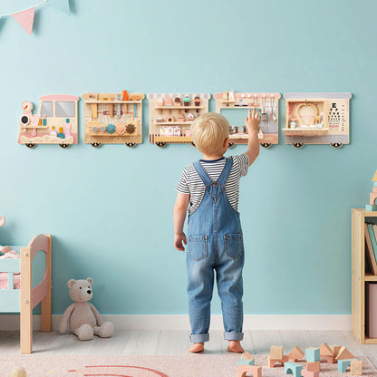 Wooden Sensory Wall Panel with Vanity and Tool Box