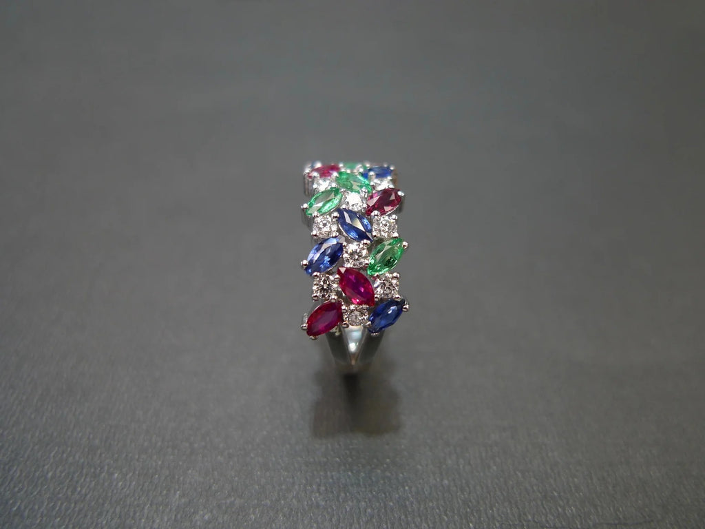 Colorful Horse Eye Zircon Three Rows Inlaid Personality Trendy Ladies Index Finger Ring