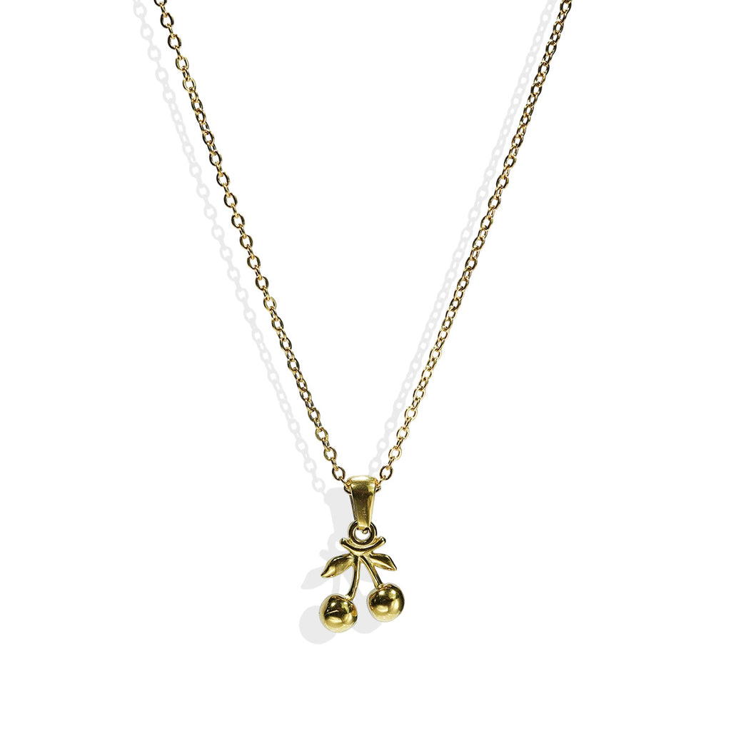 Lxalry 18K Gold Plated Stainless Steel Cherry Pendant Necklace And Earrings Set For Women - Cute Minimalist Jewelry For Daily Wear, Gifts, Summer Parties, And Anniversaries - Waterproof & Hypoallergen