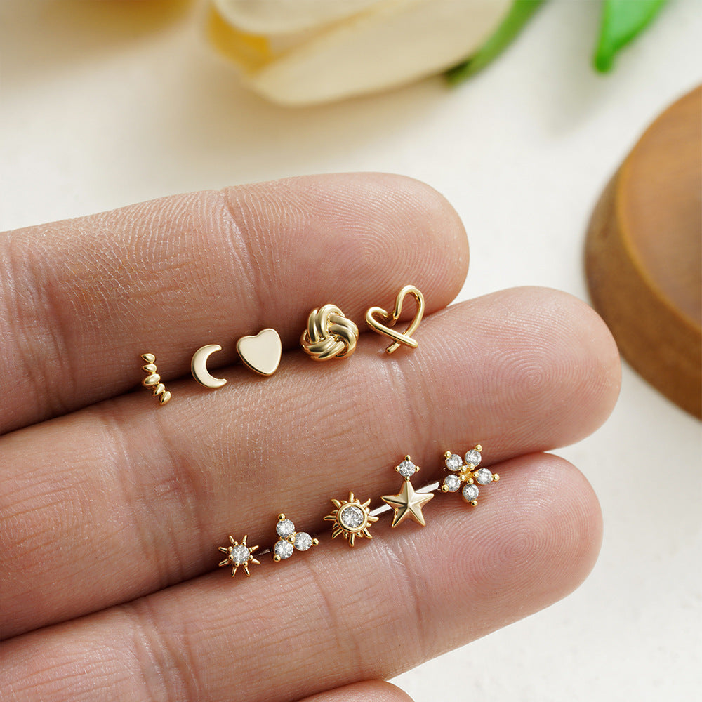 Stainless Steel 18K Gold Zircon Ear Bone Stud Titanium Steel Mini Ear Studs