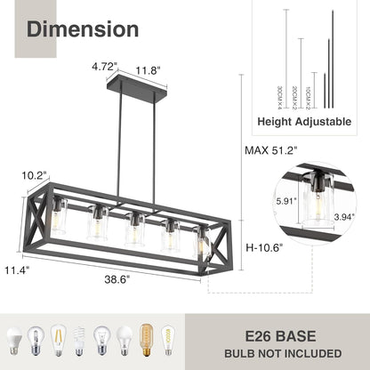 Farmhouse 5 Light Metal Linear Chandelier