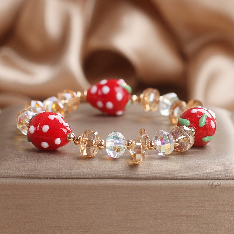 Special-interest Design Sweet Hand Painted Strawberry Beaded Bracelet