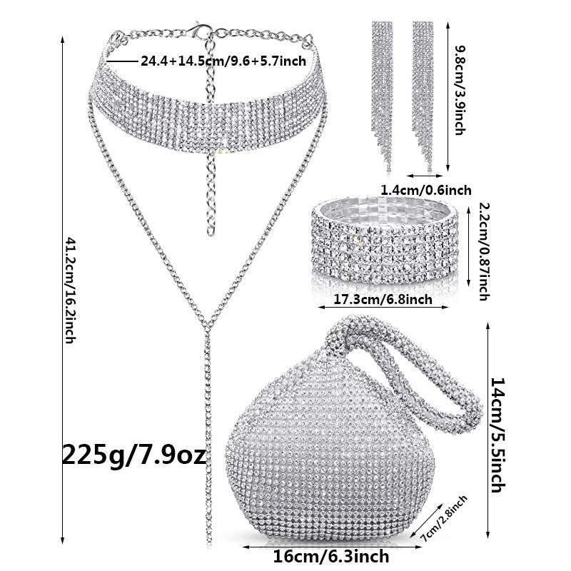 European And American Full Diamond Banquet Package Tassel Bracelet Earrings Necklace Set