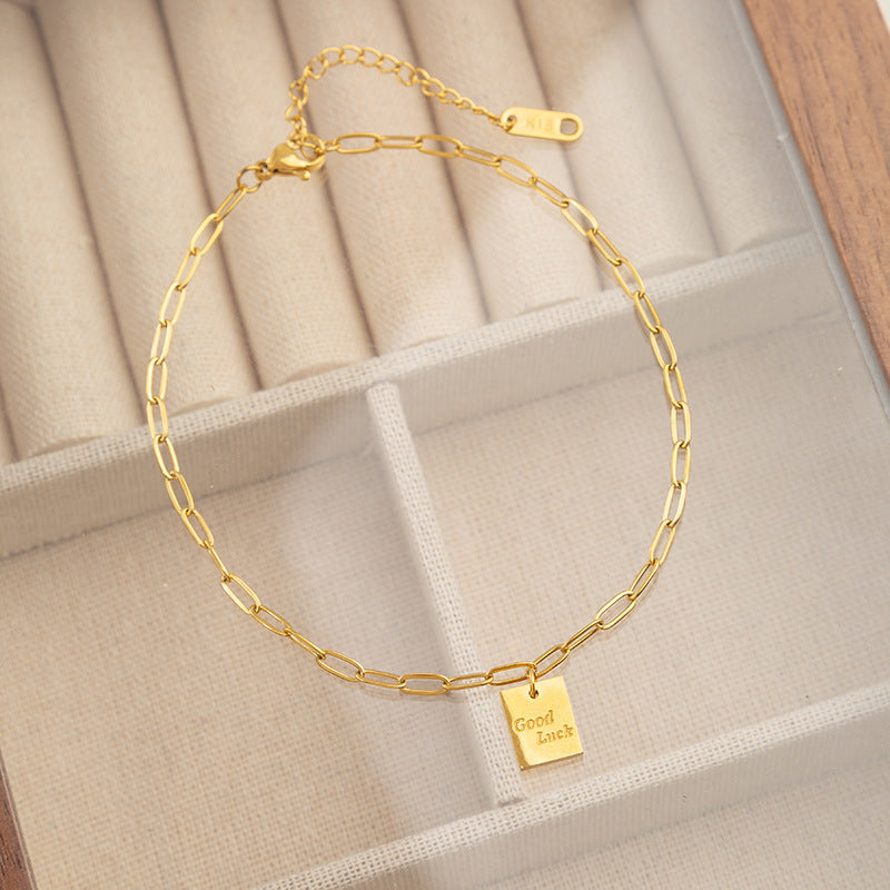 Square Plate Goodluck Letter Anklet For Women