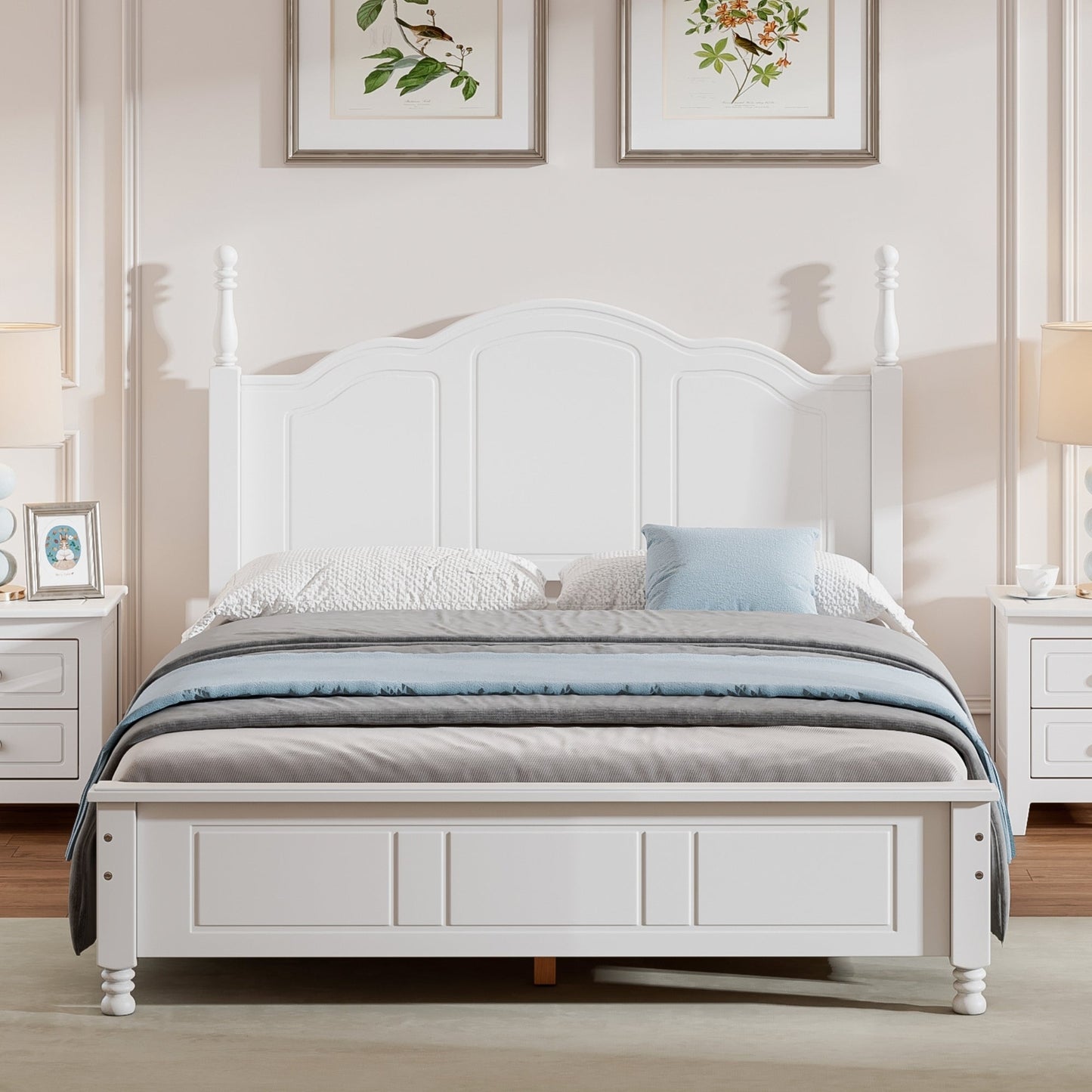 Full Size Wood Platform Bed Frame,Retro Style Platform