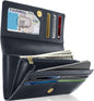 Genuine Leather Accordion Clutch Wallet – Zip Coin Pocket, RFID Blocking