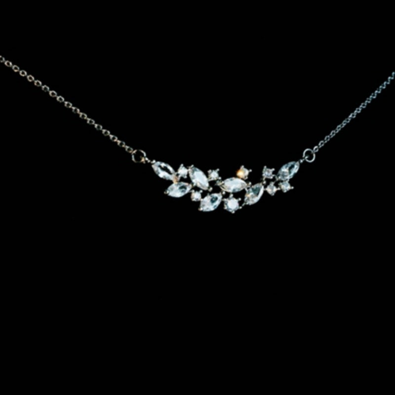 French Exquisite Zircon Leaves Super Fairy Bridal Wedding Necklace Earrings