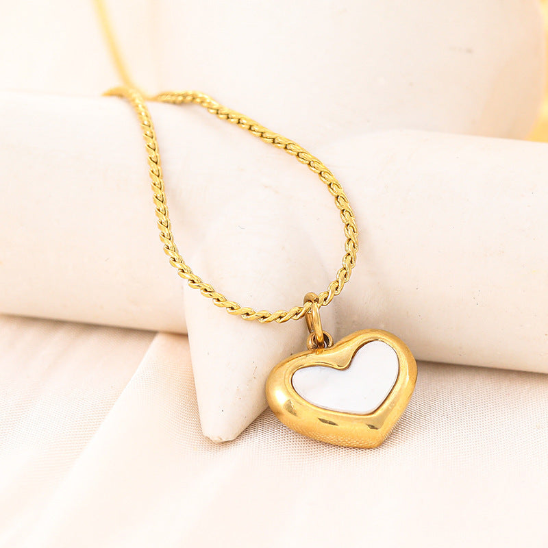 Heart-shaped Mother Shell Pendant Titanium Steel Necklace