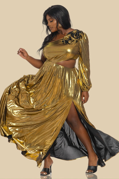 Plus Size Gold Glam Maxi Dress
