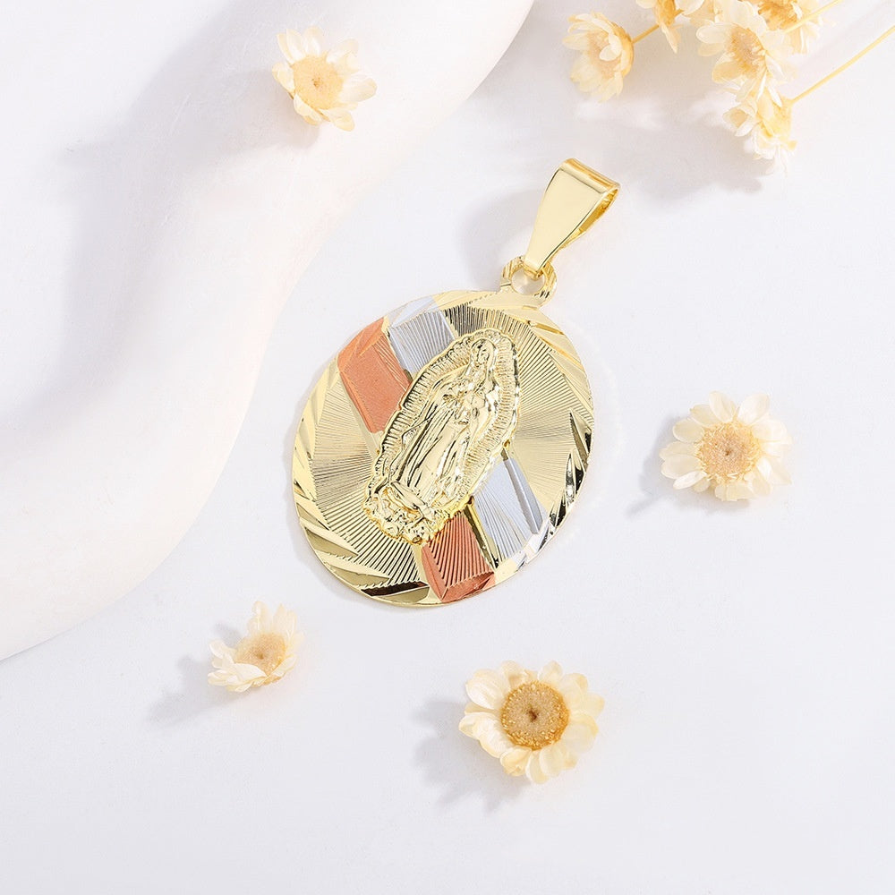 Virgin Mary Copper Car Laminate Gilded Painting Color Personalized Women's Necklace Pendant