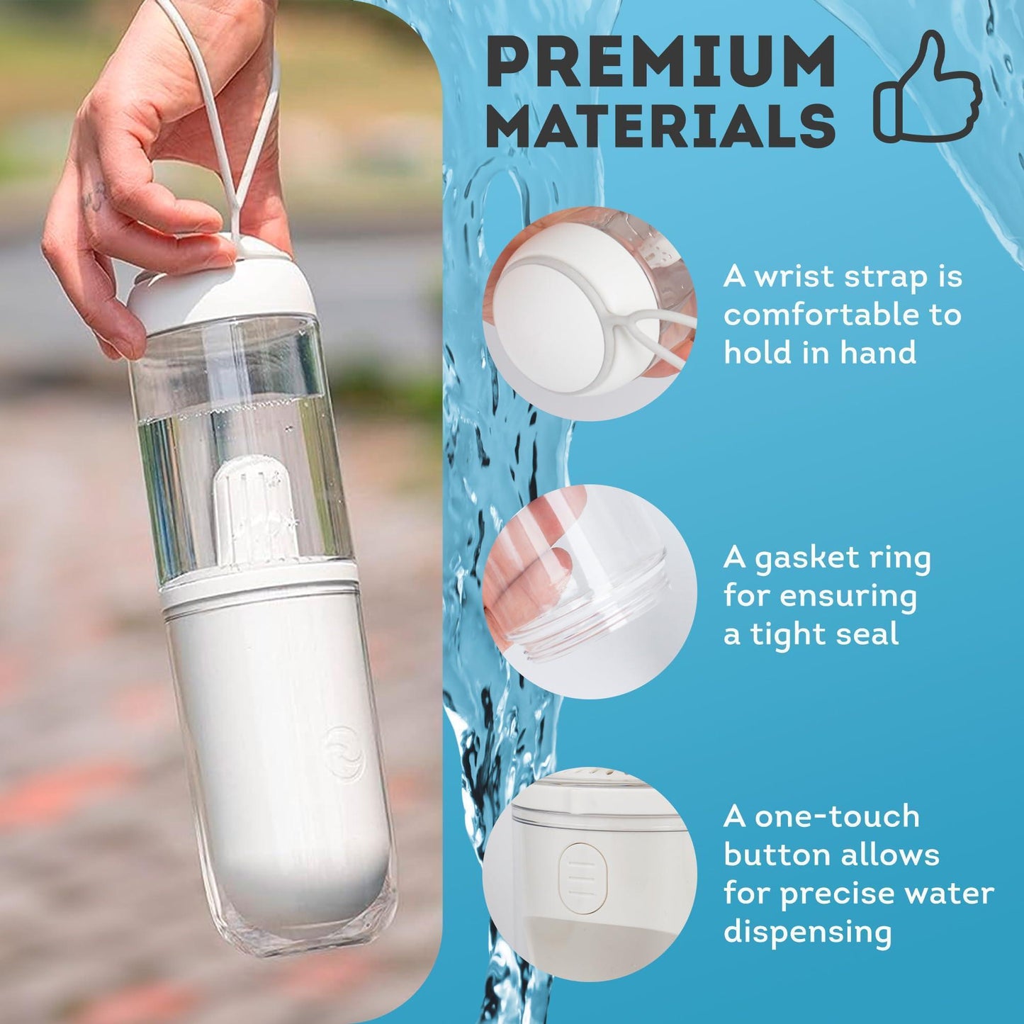 Portable Dog Water Bottle Dispenser 12 Oz 11.8 x 7.9 x 9.2 Inch Pet Water Bottles for Dogs on Walks ABS Dog Travel Water Bottle with Silicone Strap & Cotton Filter