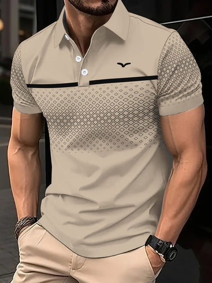 Men's Slim-Fit Printed Lapel Short-Sleeve Polo Shirt