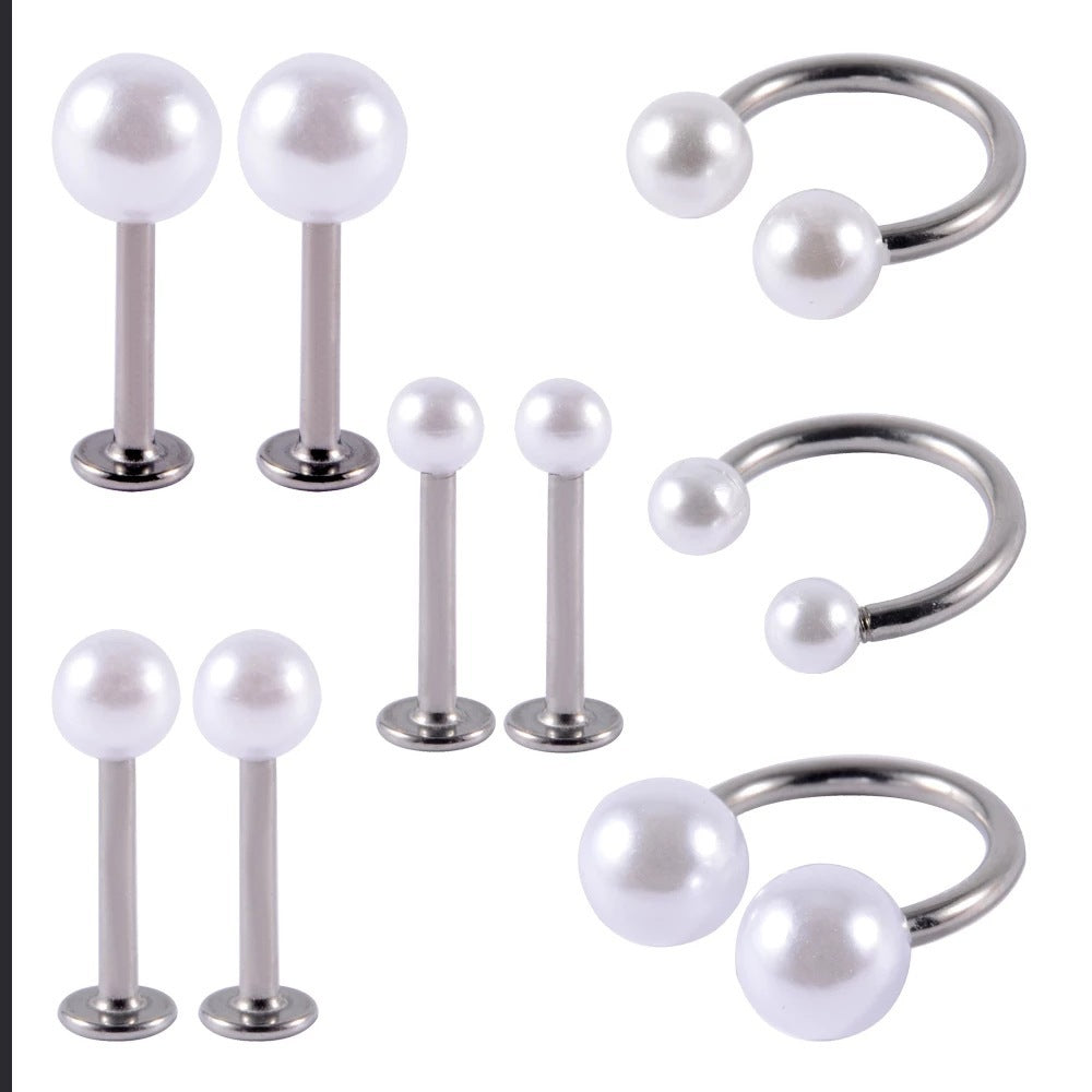 Simple Pearl White Labret Stud Earrings Human Body Piercing Accessories