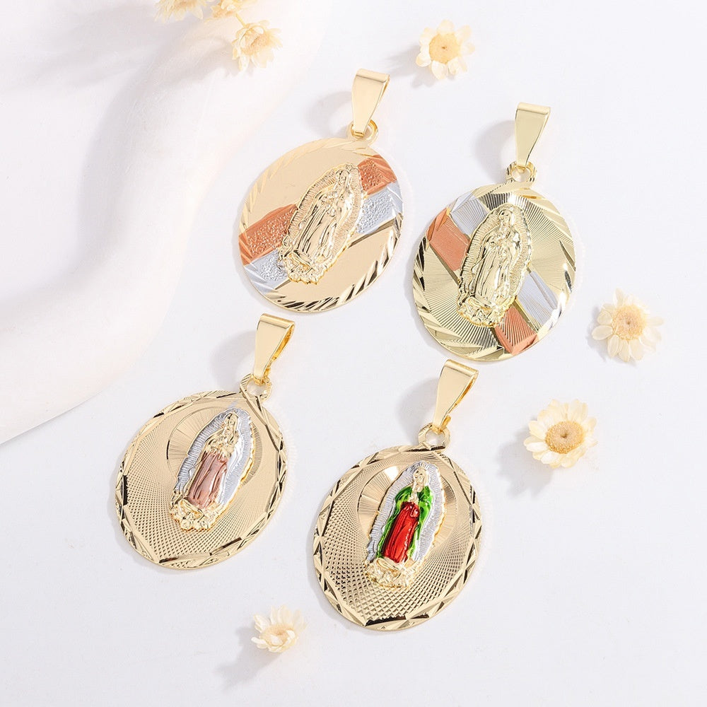 Virgin Mary Copper Car Laminate Gilded Painting Color Personalized Women's Necklace Pendant