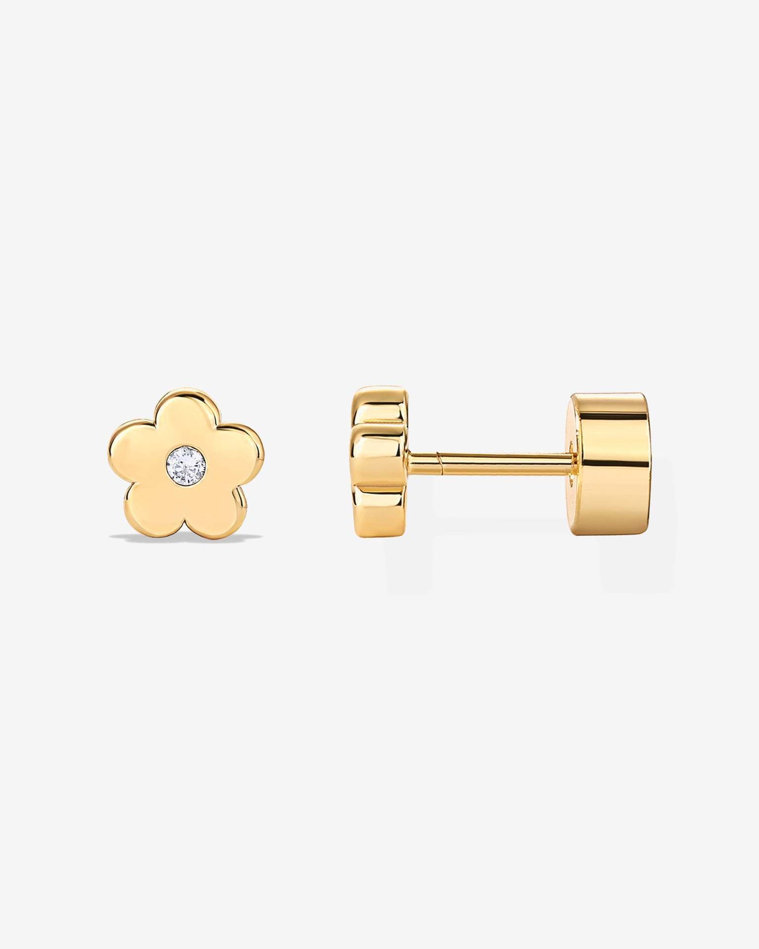 Design Feeling Electroplating 18K Gold Flower Zircon Ear Studs