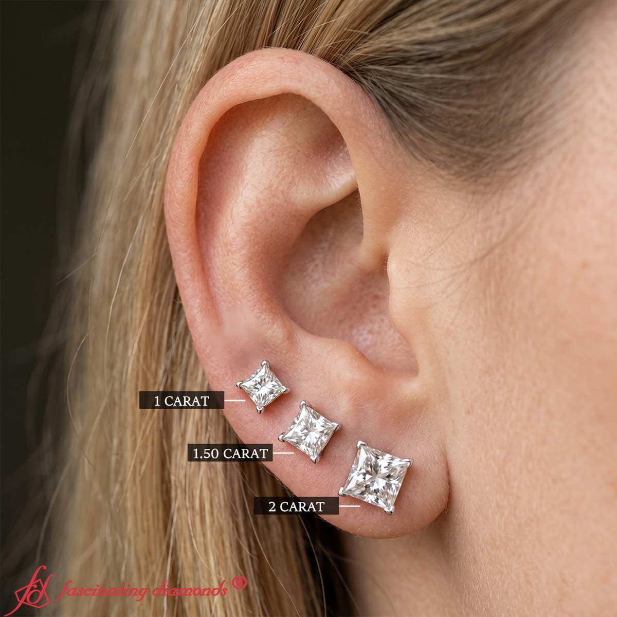 Princess-Cut Diamond Solitaire Stud Earrings [IGI Certified]