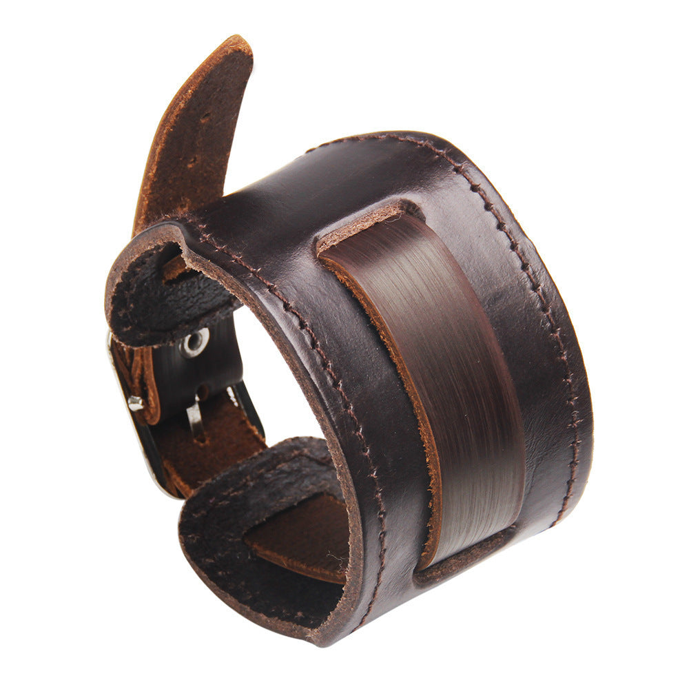 Simple Versatile Cowhide Wide Leather Bracelet