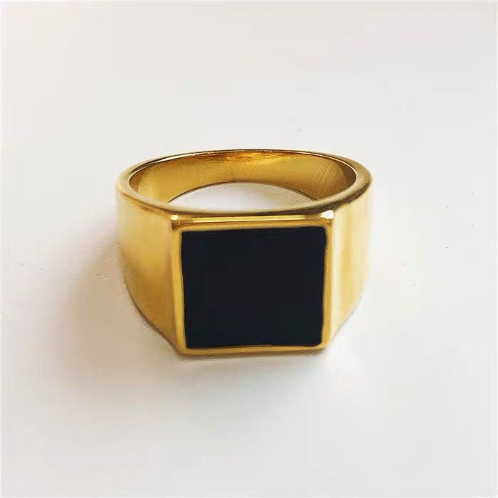 Stainless Steel Glossy Black Epoxy Irregular Hexagonal Men's Ring
