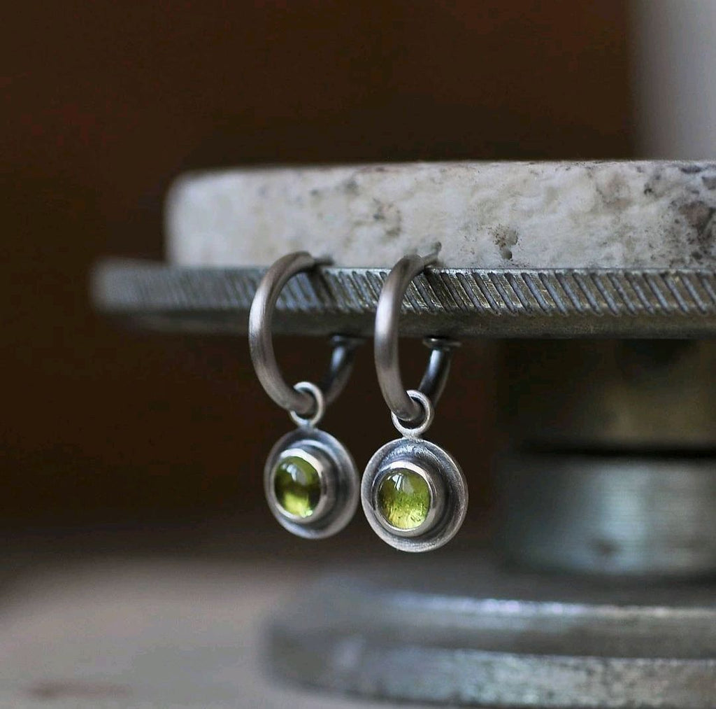 Simple Round Colorful Beads Circle Ancient Silver Earrings