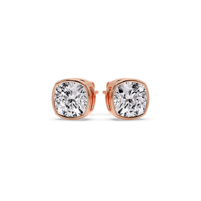 Cushion Diamond Bezel Set Solitaire Certified Stud Earrings