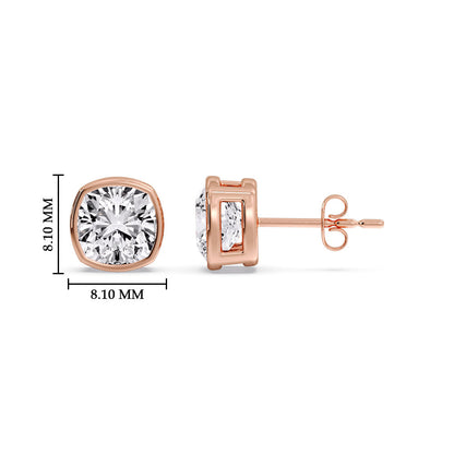 Cushion Diamond Bezel Set Solitaire Certified Stud Earrings