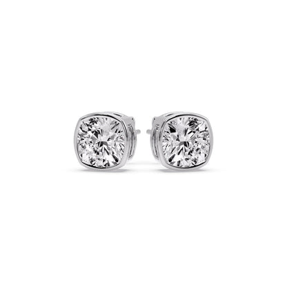 Cushion Diamond Bezel Set Solitaire Certified Stud Earrings