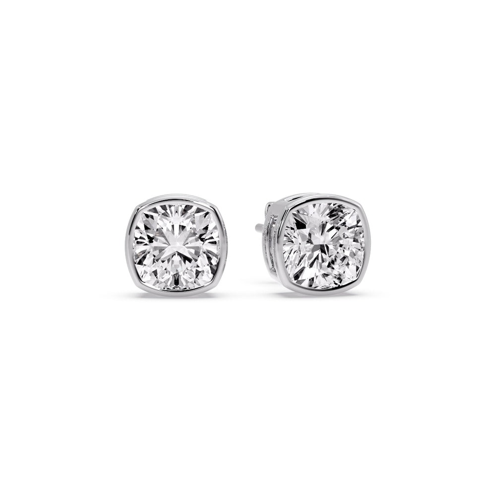 Cushion Diamond Bezel Set Solitaire Certified Stud Earrings